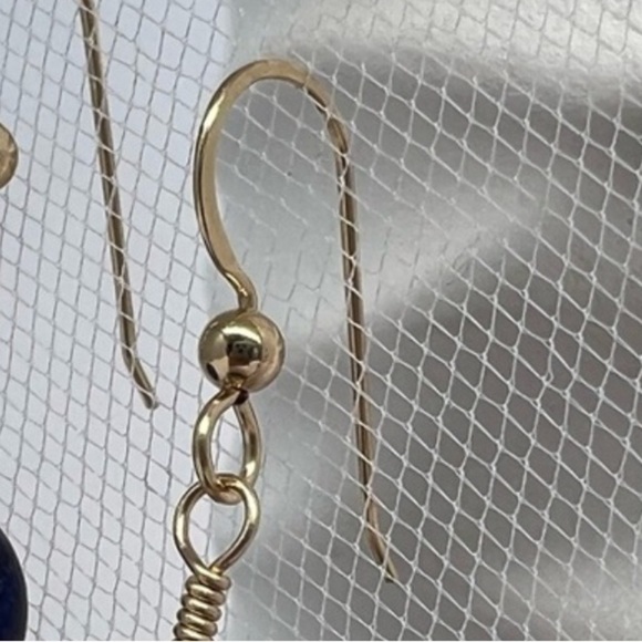 ARTISAN Blue Lapis Gold Wire Wrap Drop Earrings - Picture 5 of 14